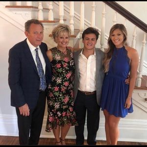 Francesca’s Blue Halter Backless Lace Dress